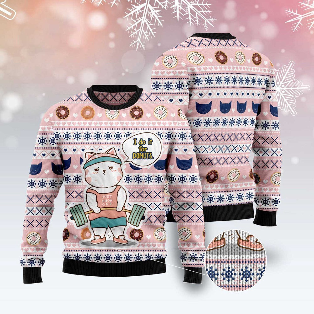 Funny Sweaters Cat I Do It For Donuts Ugly Christmas Sweater Gift For Cat Lover