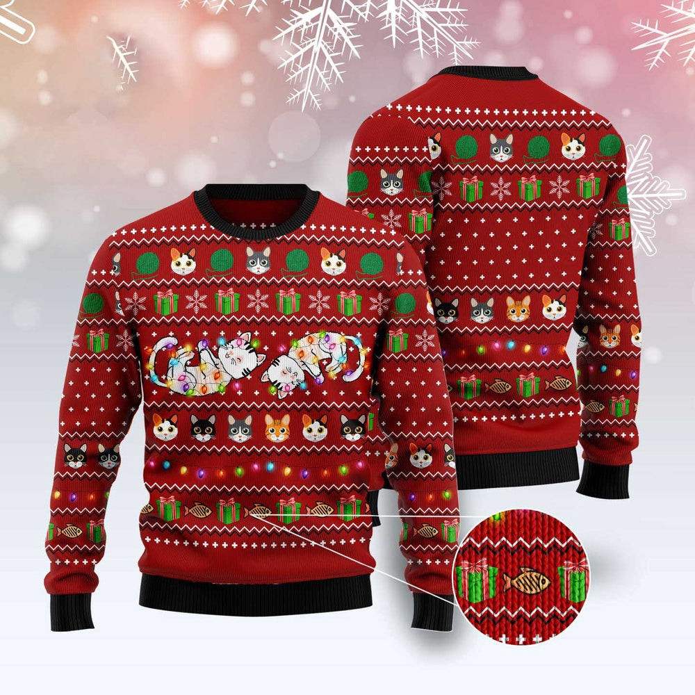 Funny Sweaters Cat Light Ugly Christmas Sweater Gift For Cat Lover