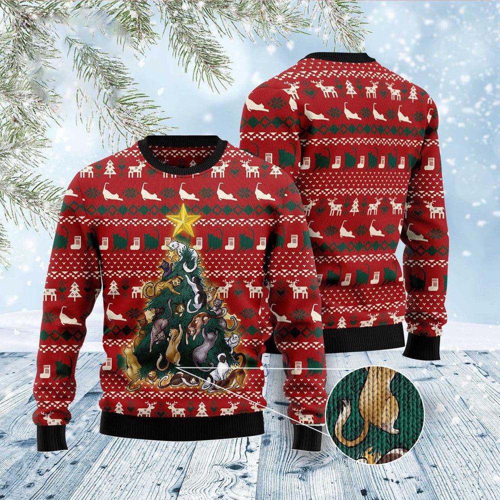 Funny Sweaters Cat Naughty Pine Ugly Christmas Sweater Gift For Cat Lover