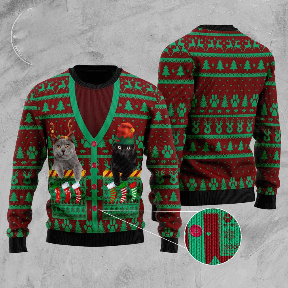 Funny Sweaters Cat Pocket Xmas Ugly Christmas Sweater Gift For Cat Lover