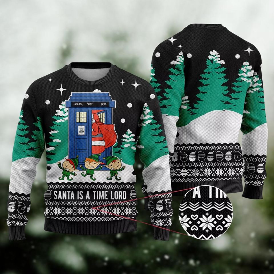 Funny Tardis Santa Doctor Who Christmas Sweater, Tardis Police Box Xmas Sweater