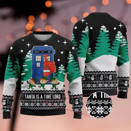 Funny Tardis Santa Doctor Who Christmas Ugly Sweater, Tardis Police Box Xmas Sweater - Image 8