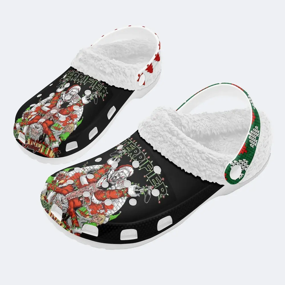 Funny Terrifier Christmas Crocs Crocband Fleece Lined Clogs Shoes Comfortable For Men Women and Kids In Winter