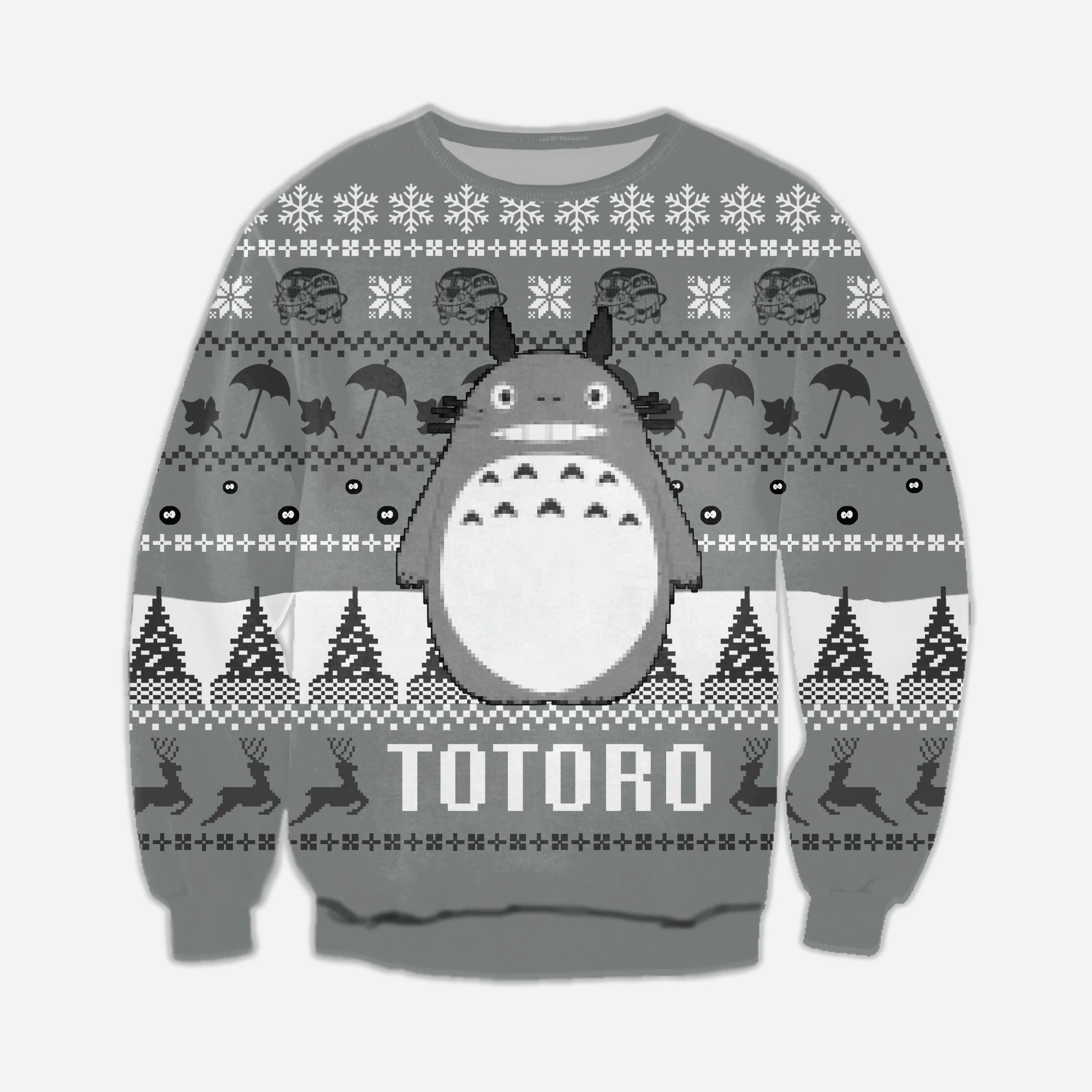 Funny Totoro Knitting Pattern 3D Print Ugly Christmas Sweater Adult 3D Funny Matching for family