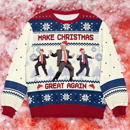 Funny Trump Dancing Ugly Sweater, Make Christmas Great Again, Trump 2024 Christmas Sweatshirt - Image 7