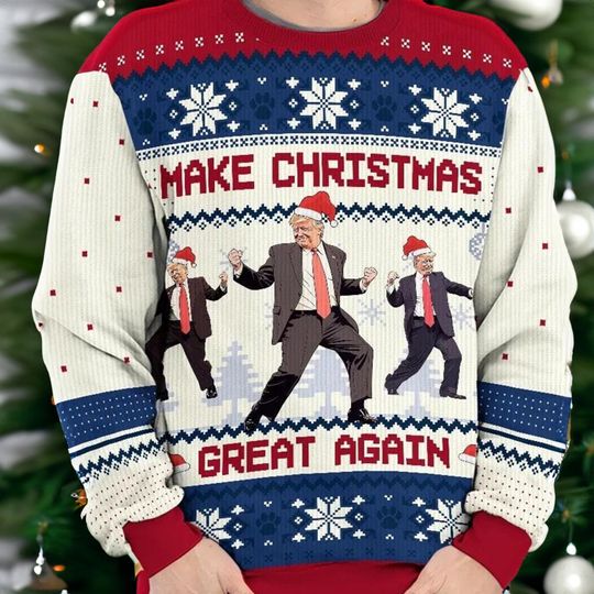 Funny Trump Dancing Ugly Sweater, Make Christmas Great Again, Trump 2024 Christmas Sweatshirt - Image 6