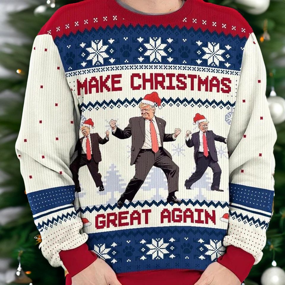 Funny Trump Dancing Ugly Sweater, Make Christmas Great Again, Trump 2024 Christmas Sweatshirt