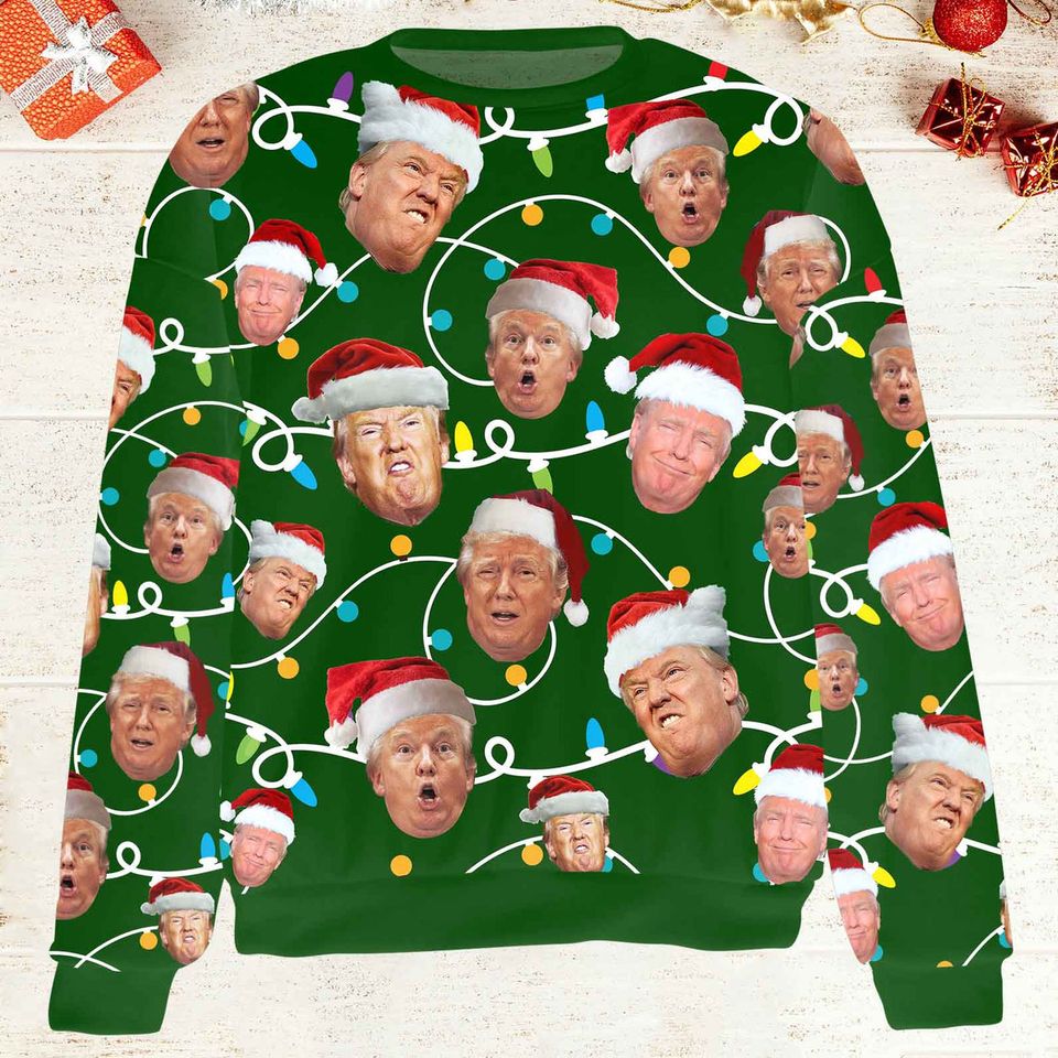 Funny Trump Face Christmas Sweatshirt - Image 2