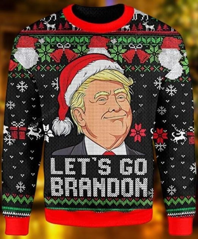 Funny Trump Santa Hat Ugly Christmas Sweater, Trump Let's Go Brandon Ugly Sweatshirts