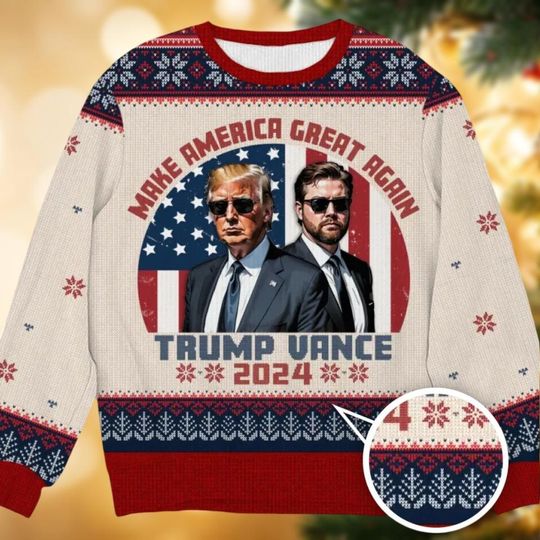 Funny Trump Santa Ugly Christmas Sweater, Make American Great Again Trump Vance 2024 - Image 11