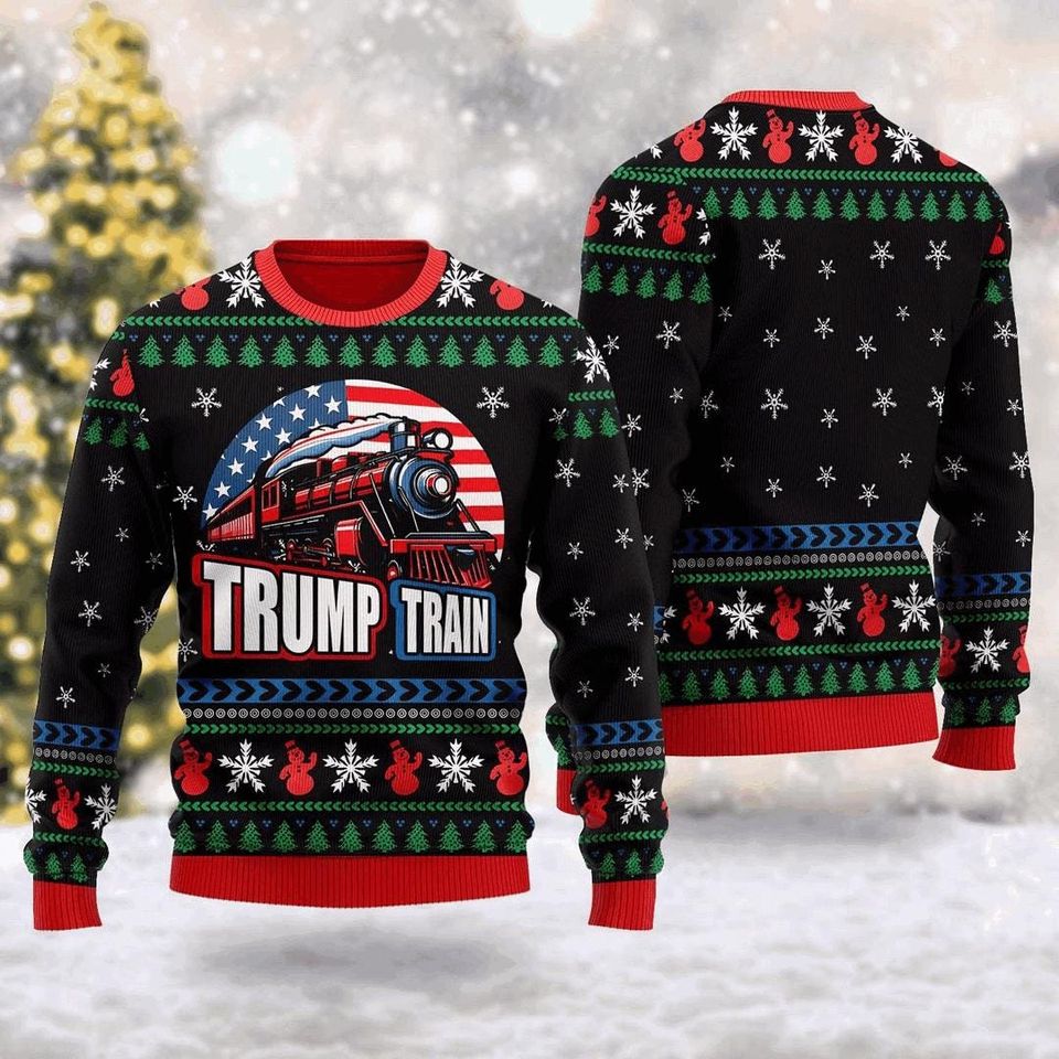 Funny Trump Train Ugly Christmas Sweater, Presidential Campaign Xmas