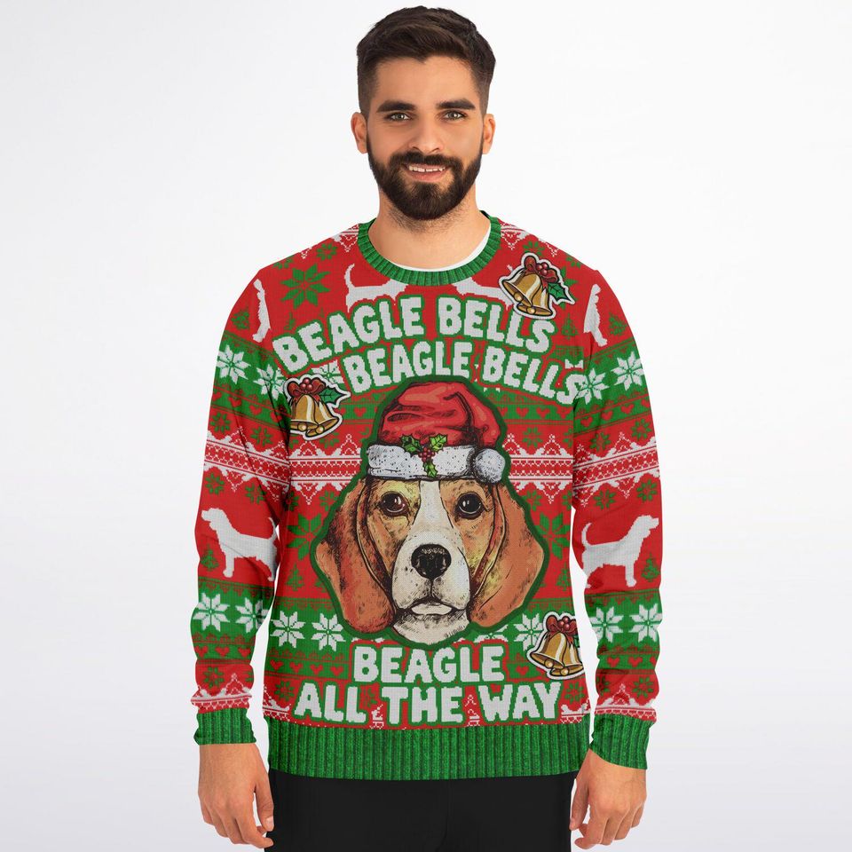 Funny Ugly Christmas Sweatshirt - Beagle Bells, Beagle All the Way Ugly Sweatshirts - Image 6