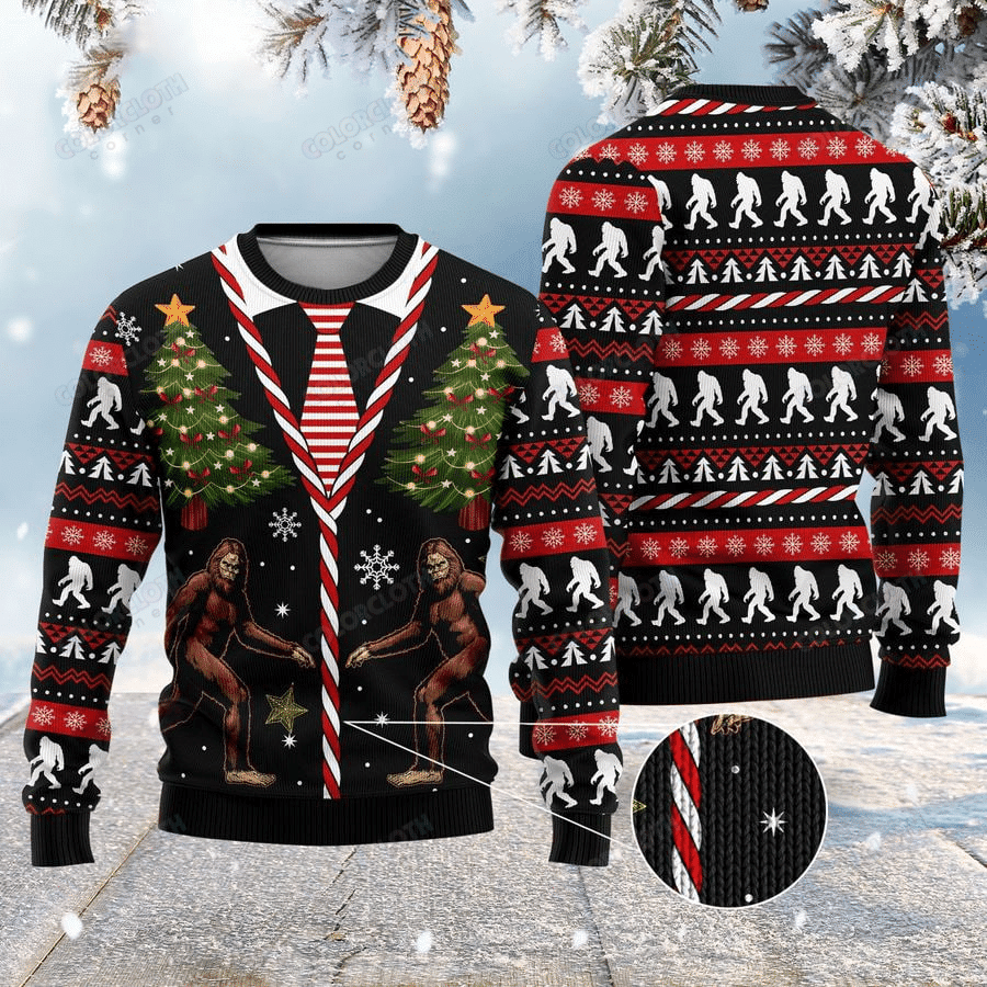 Funny Vintage Bigfoot Ugly Christmas Sweater Adult 3D Funny Matching for family