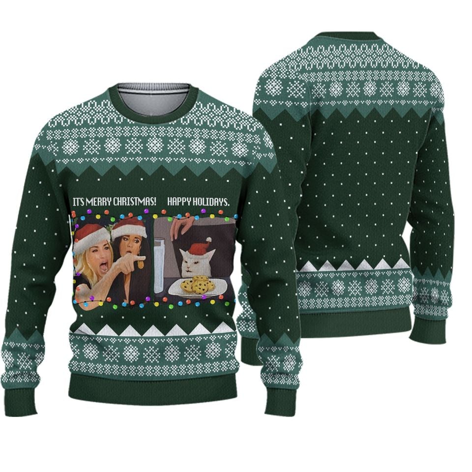 Funny Woman Yelling At A Cat Meme Funny Christmas Ugly Sweater