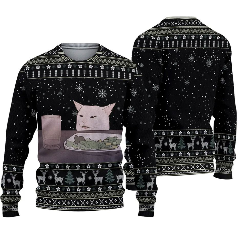 Funny Yelling Cat Meme Ugly Christmas Sweater