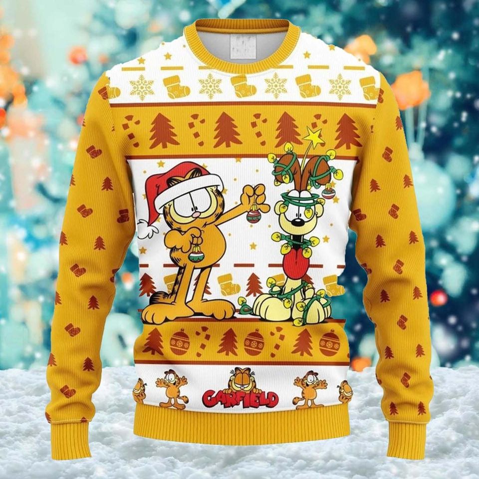 Funny Yellow Cat Ugly Christmas Sweater, Cat Comic Trip Xmas Sweatshirt