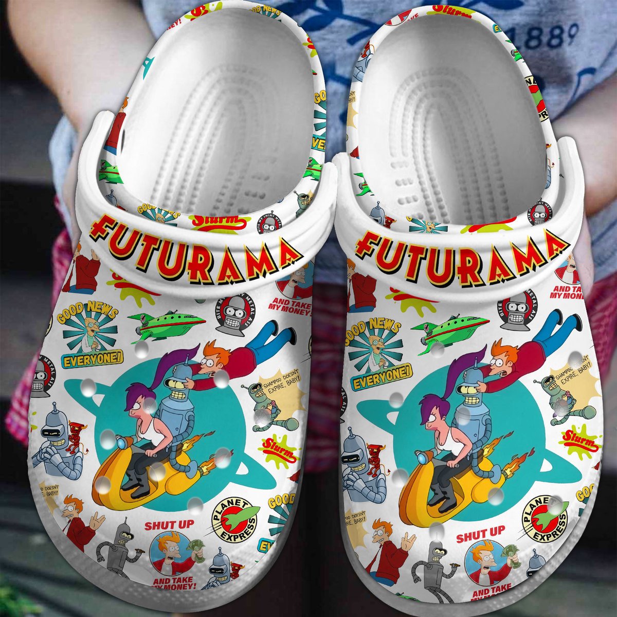 Futurama Cartoon Crocs Crocband Clogs Shoes Comfortable For Men Women and Kids