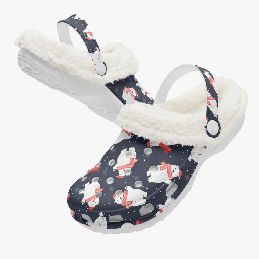 Fuzzy Polar Bear x Christmas Crocs Crocband Fleece Lined Clogs Shoes Comfortable For Men Women and Kids In Winter
