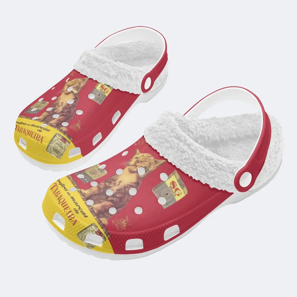 Fuzzy Retro Cat Smoking Crocs Crocband Fleece Lined Clogs Shoes Comfortable For Men Women and Kids In Winter