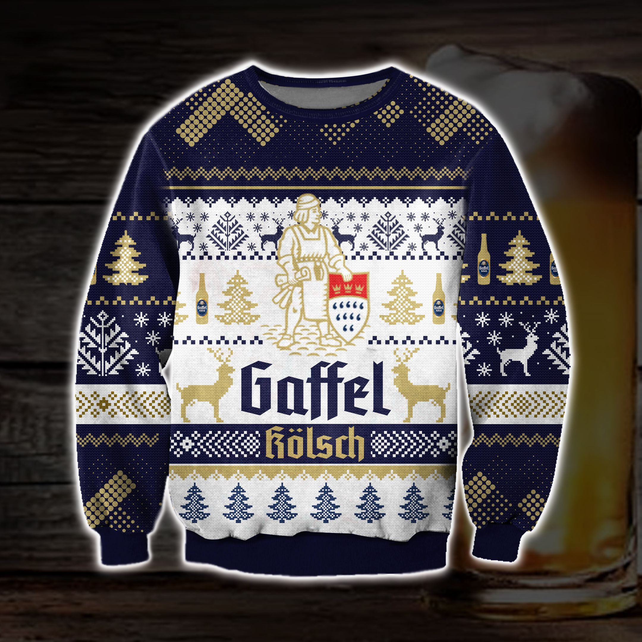 Gaffel Kolsch Beer 3D Print Ugly Christmas Sweater Adult 3D Funny Matching for family