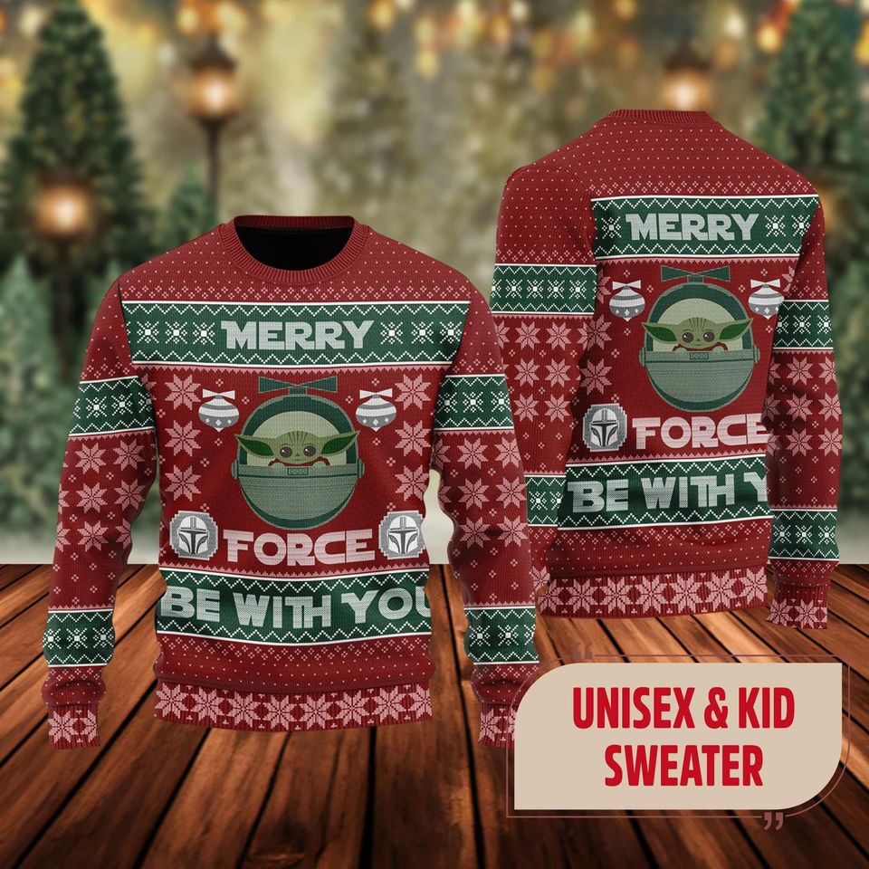 Galaxy Green Baby 3D Ugly Sweater, Kidalorian Ugly Sweatshirt