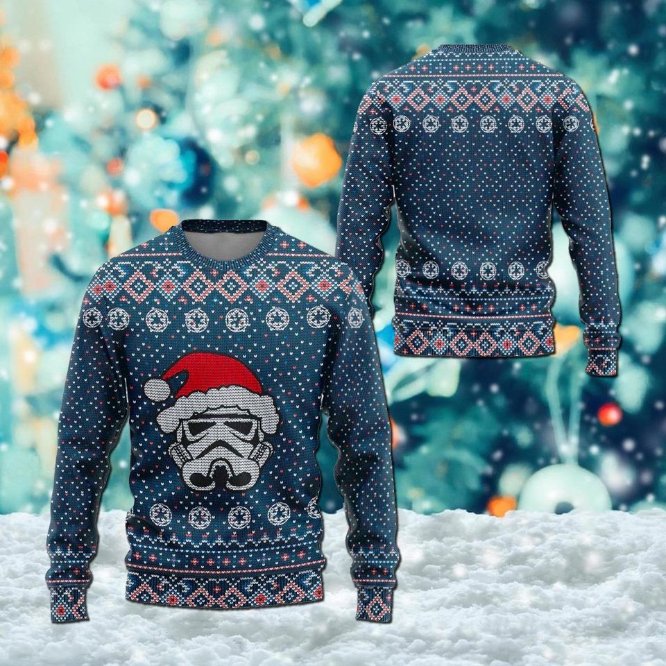 Galaxy Mask Santa Red Hat Ugly Christmas Sweater