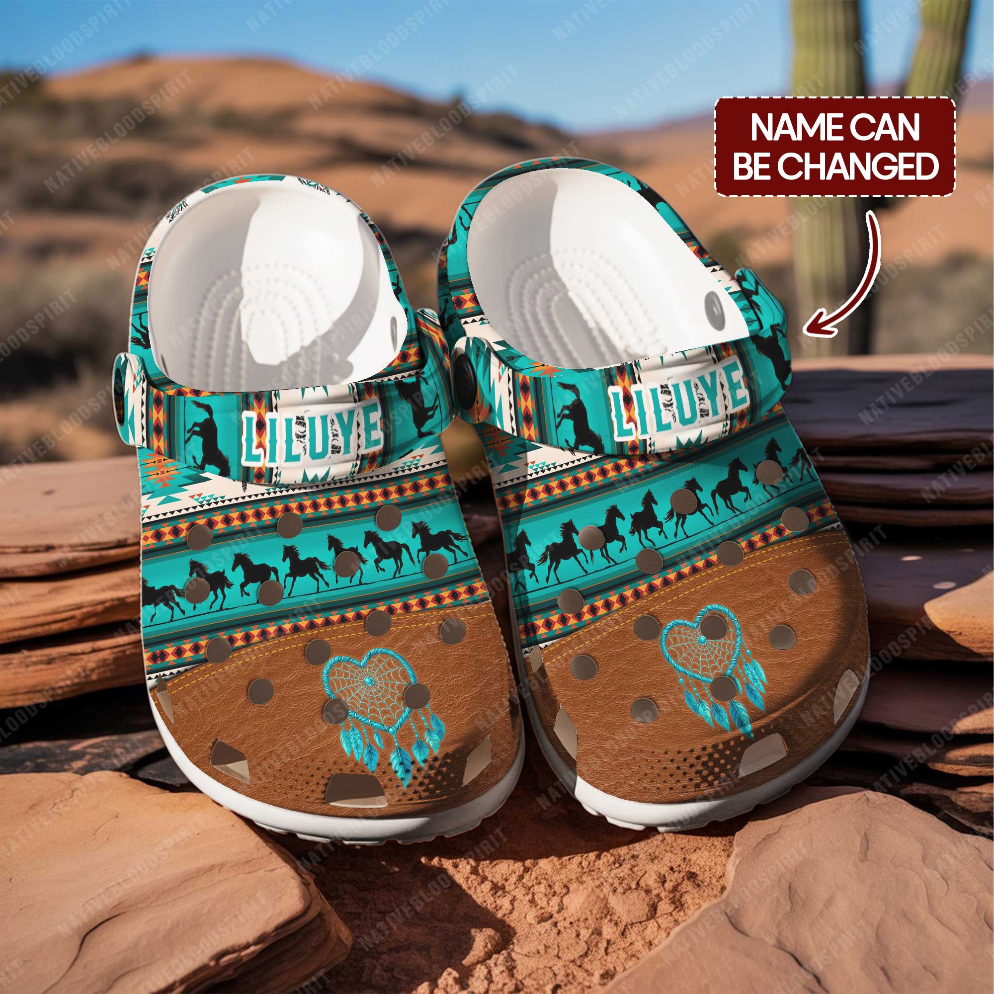 Galloping Horses & Dreamcatcher Motif Crocs Crocband Clogs Shoes Comfortable For Men Women and Kids