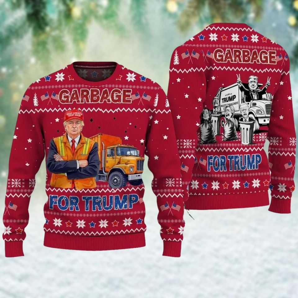 Garbage For Trump Ugly Christmas Sweater, Donald Trump Trash Christmas