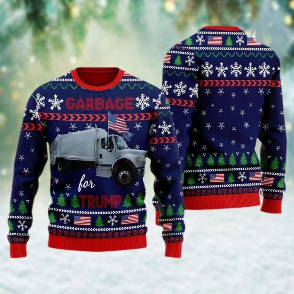 Garbage For Trump Ugly Christmas Sweater, Donald Trump Trash Christmas Ugly Sweatshirt