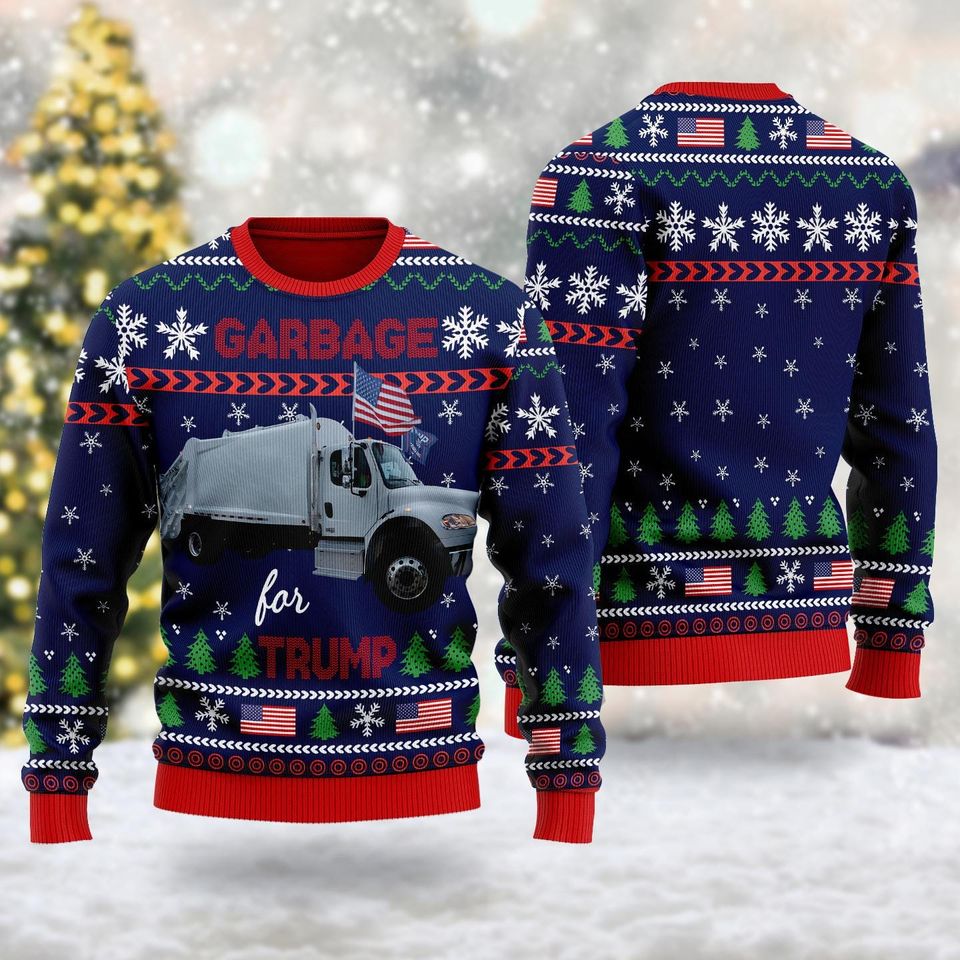Garbage For Trump Ugly Christmas Sweater, Trump Garbage Truck Sweatshirt