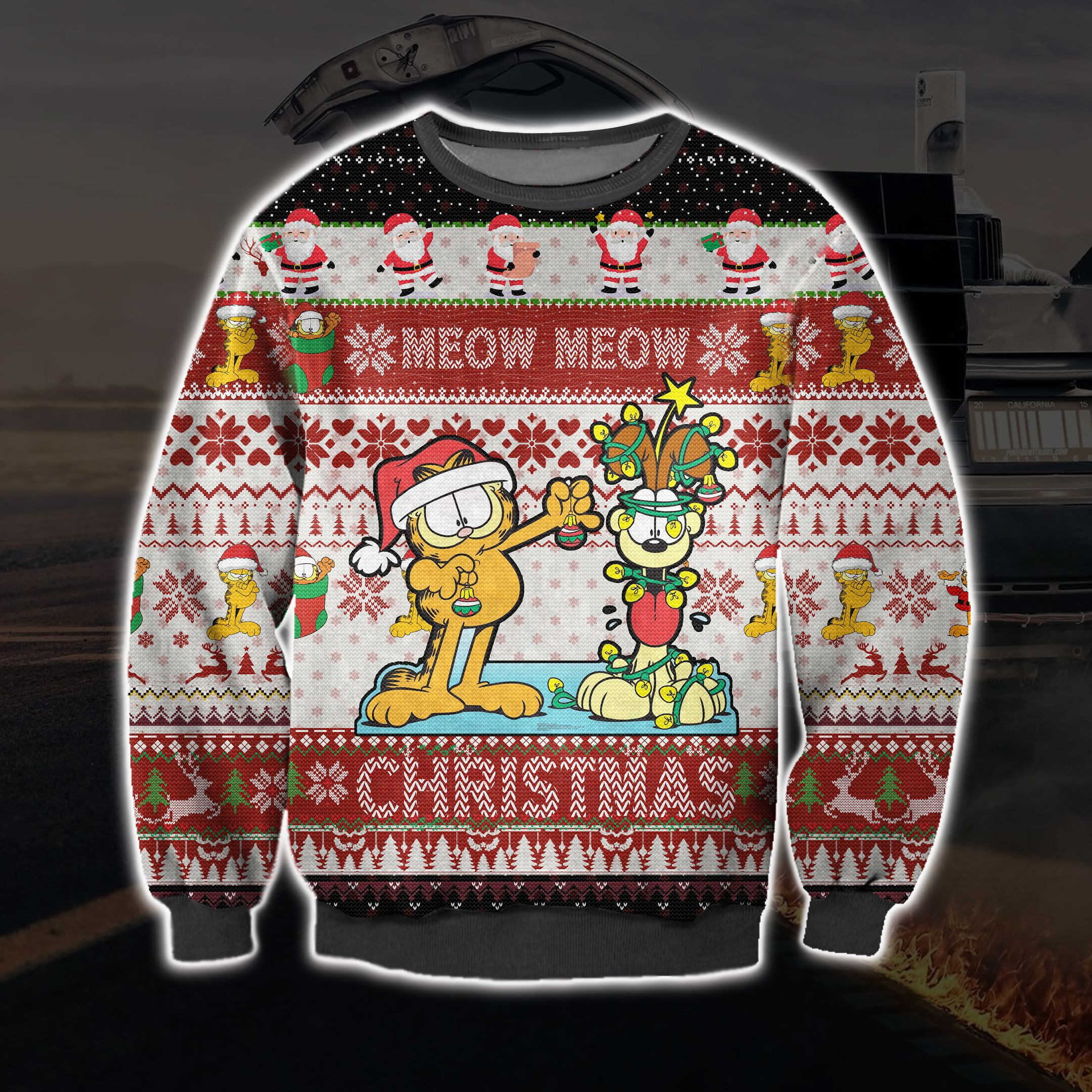 Garfield Cat Ugly Christmas Sweater Adult 3D Funny Matching for family