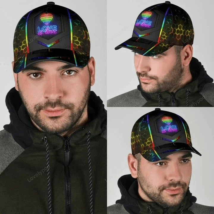 Gay Pride Baseball 3D Cap, LGBT Neon Hexagon Printing Classic Cap Hat, Lesbian Pride Accessories Trucker Hats Custom Hats Gifts For Men & Women