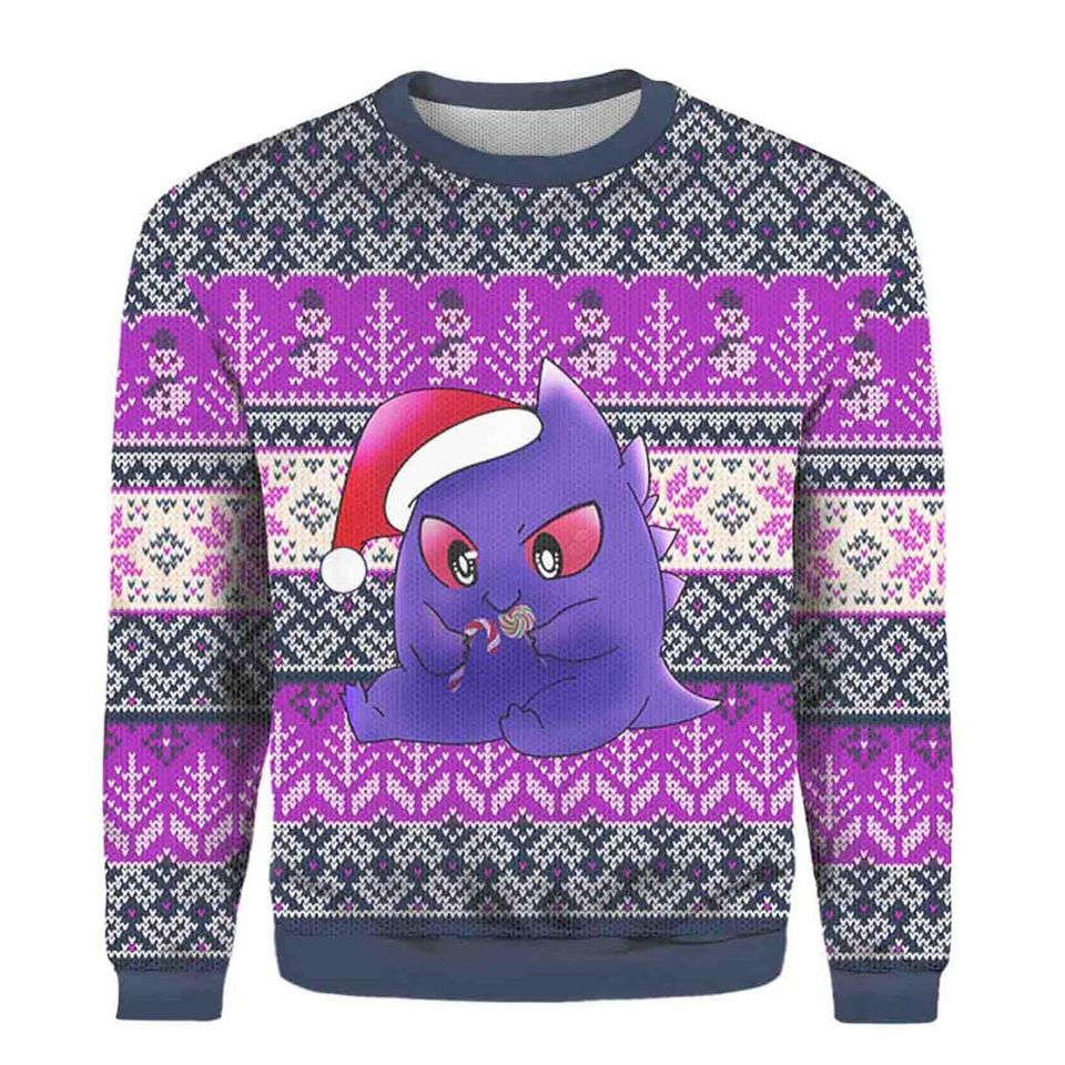 Gengar Christmas Ugly Sweater, Gengar Ugly Sweater Knitted, Game Lovers