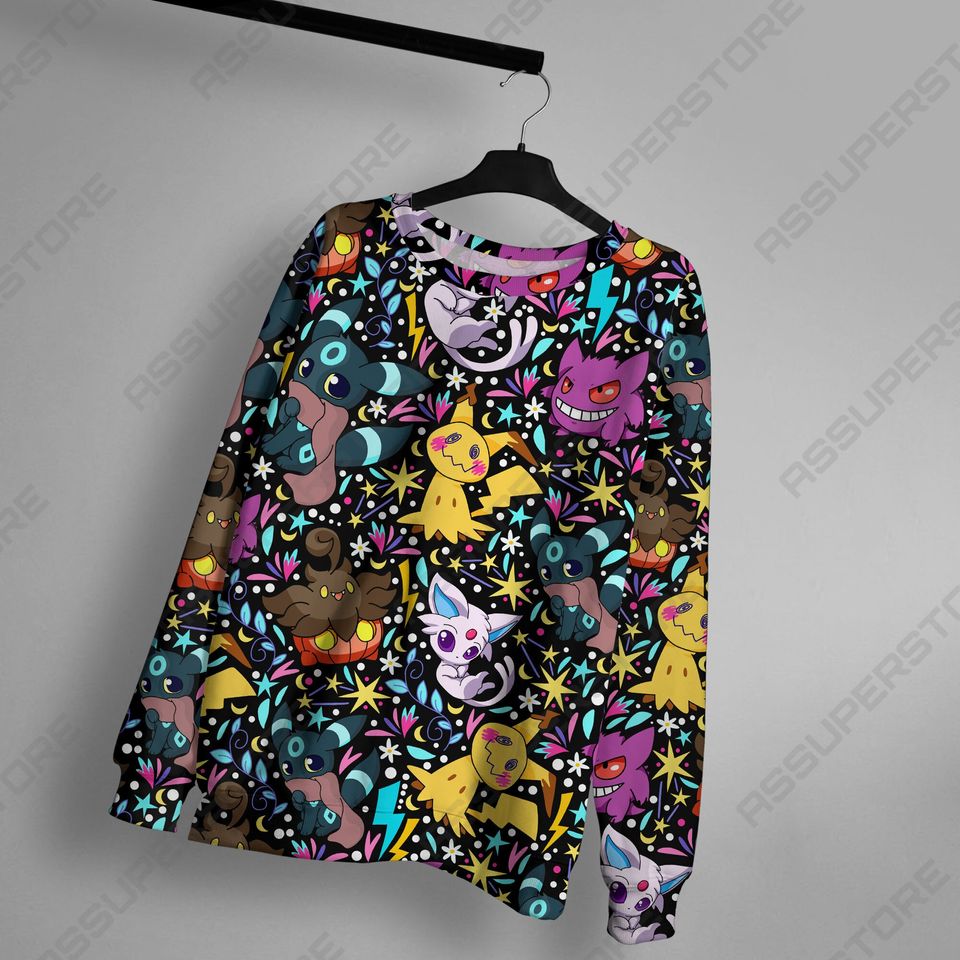Gengar Mimikyu Ghost Sweatshirt Japanese Anime Sweater Shirt Gifts