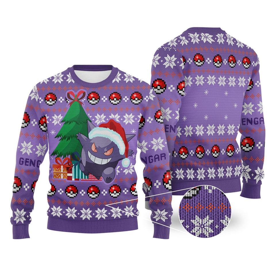 Gengar Ugly Christmas Sweater, Gastly Haunter Gengar