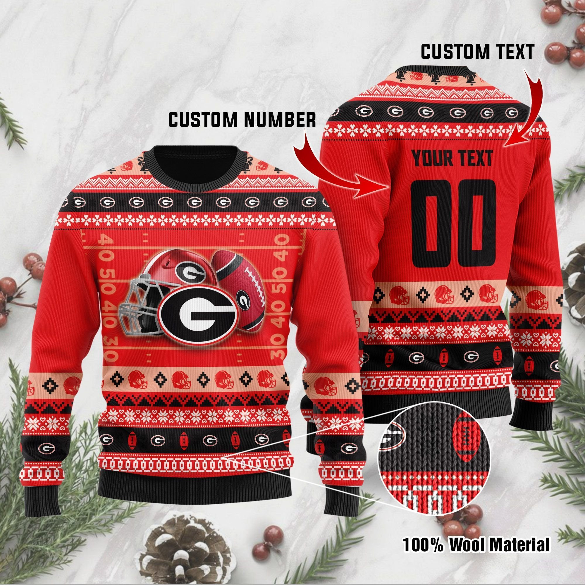 Georgia Bulldogs Custom Name & Number Personalized Ugly Christmas Sweater Adult 3D Funny Matching for family