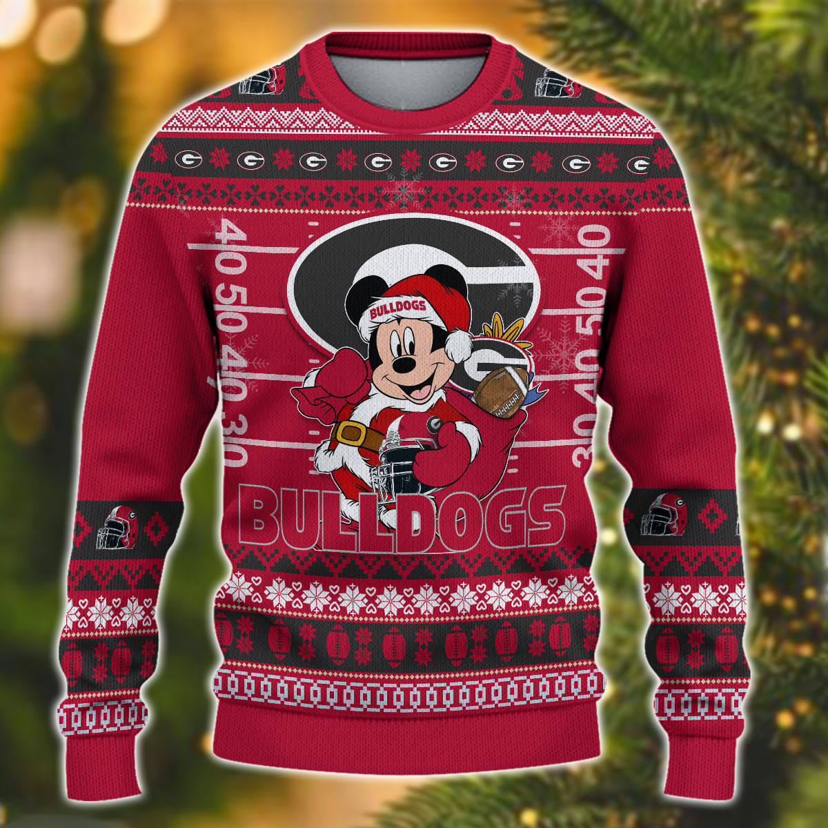 Georgia Bulldogs Mickey Ugly Christmas Sweater Adult 3D Funny Matching for family - Image 2