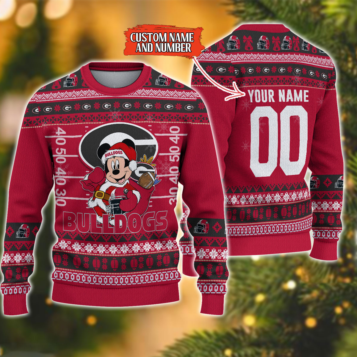 Georgia Bulldogs Mickey Ugly Christmas Sweater Adult 3D Funny Matching for family