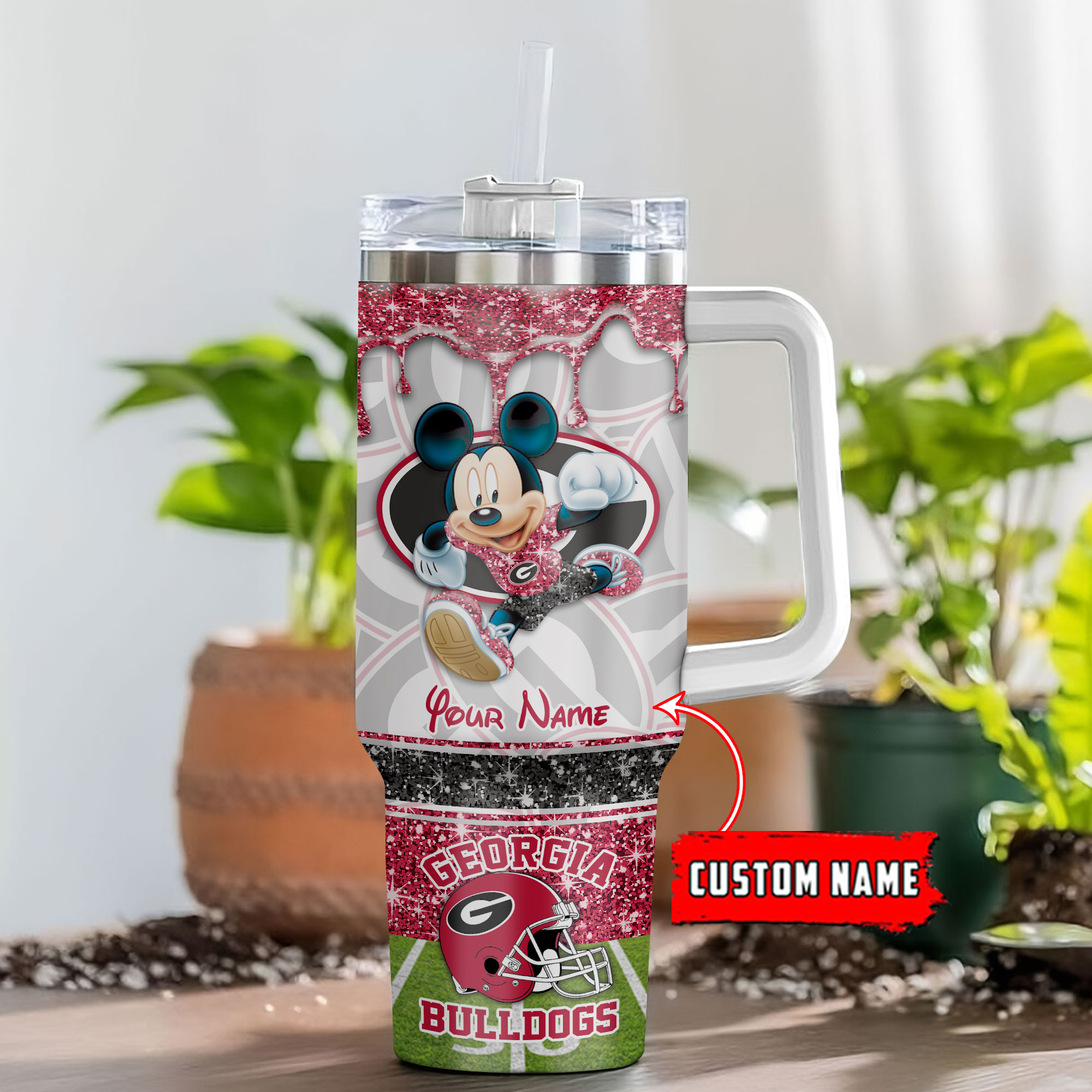 Georgia Bulldogs NCAA Mickey Mouse Glitter Custom Stanley Cup 40 oz 30 oz Tumbler With HandleTVC230124