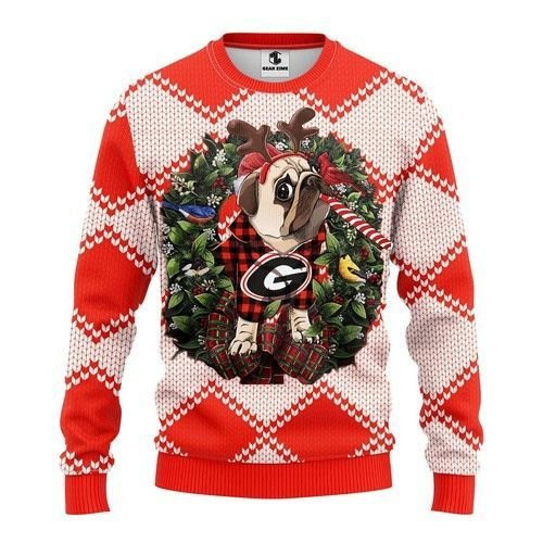 Georgia Bulldogs Pug Dog Ugly Christmas Sweater Adult 3D Funny Matching for family