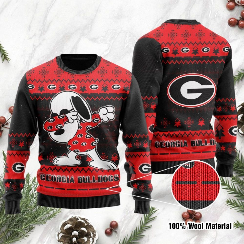Georgia Bulldogs Snoopy Dabbing Holiday Party Ugly Christmas Sweater Adult 3D Funny Matching for family