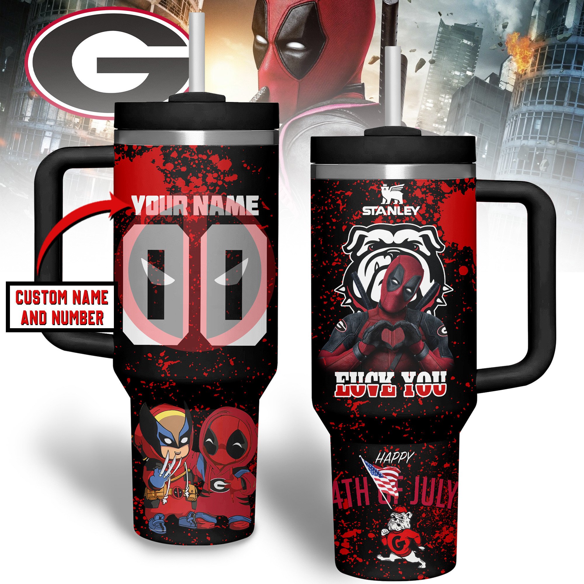 Georgia Bulldogs x Deadpool NCAA Custom Stanley Cup 40 oz 30 oz Tumbler With HandleTVC2301245