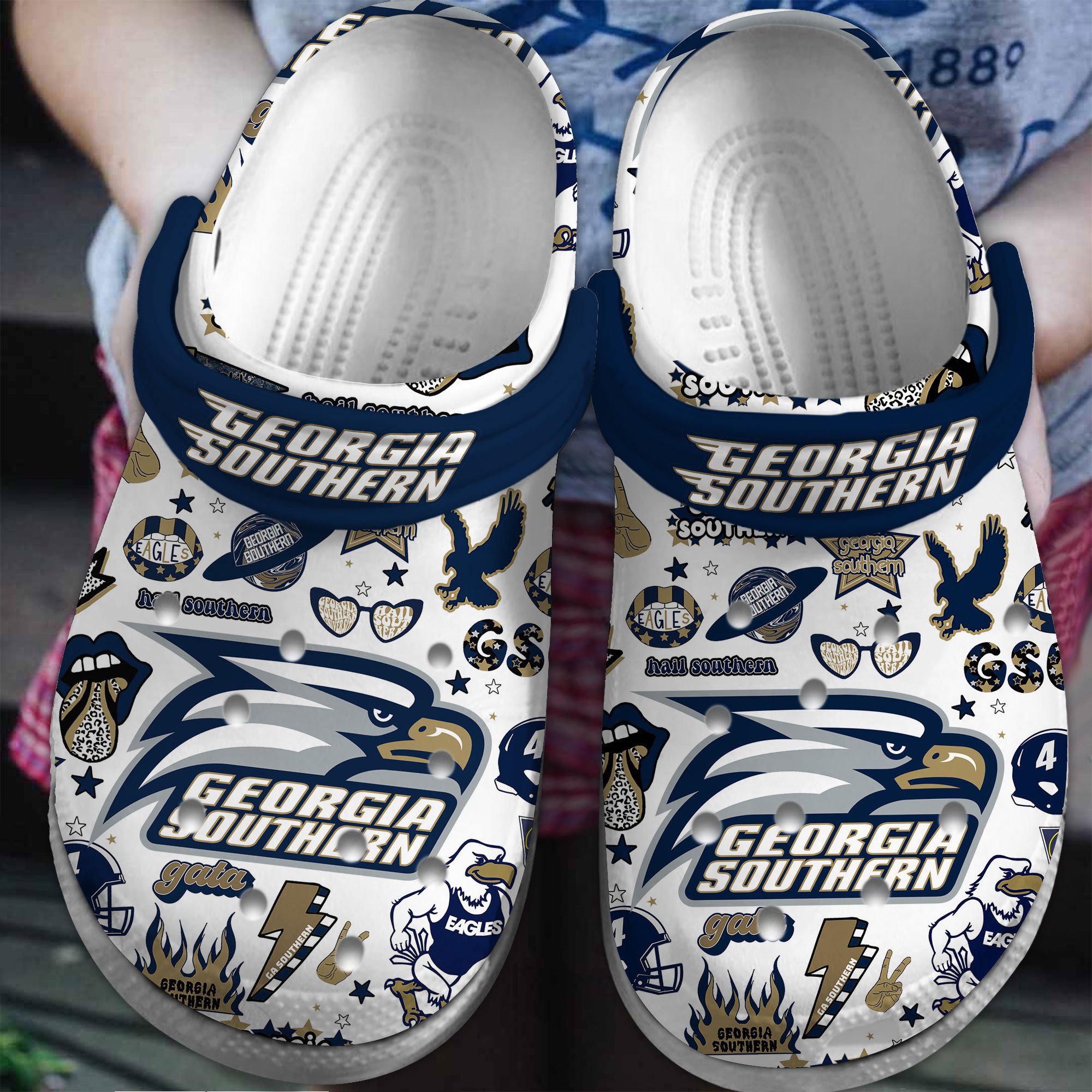 Georgia Southern Eagles NCAA Sport Crocs Crocband Clogs Shoes Comfortable For Men Women and Kids