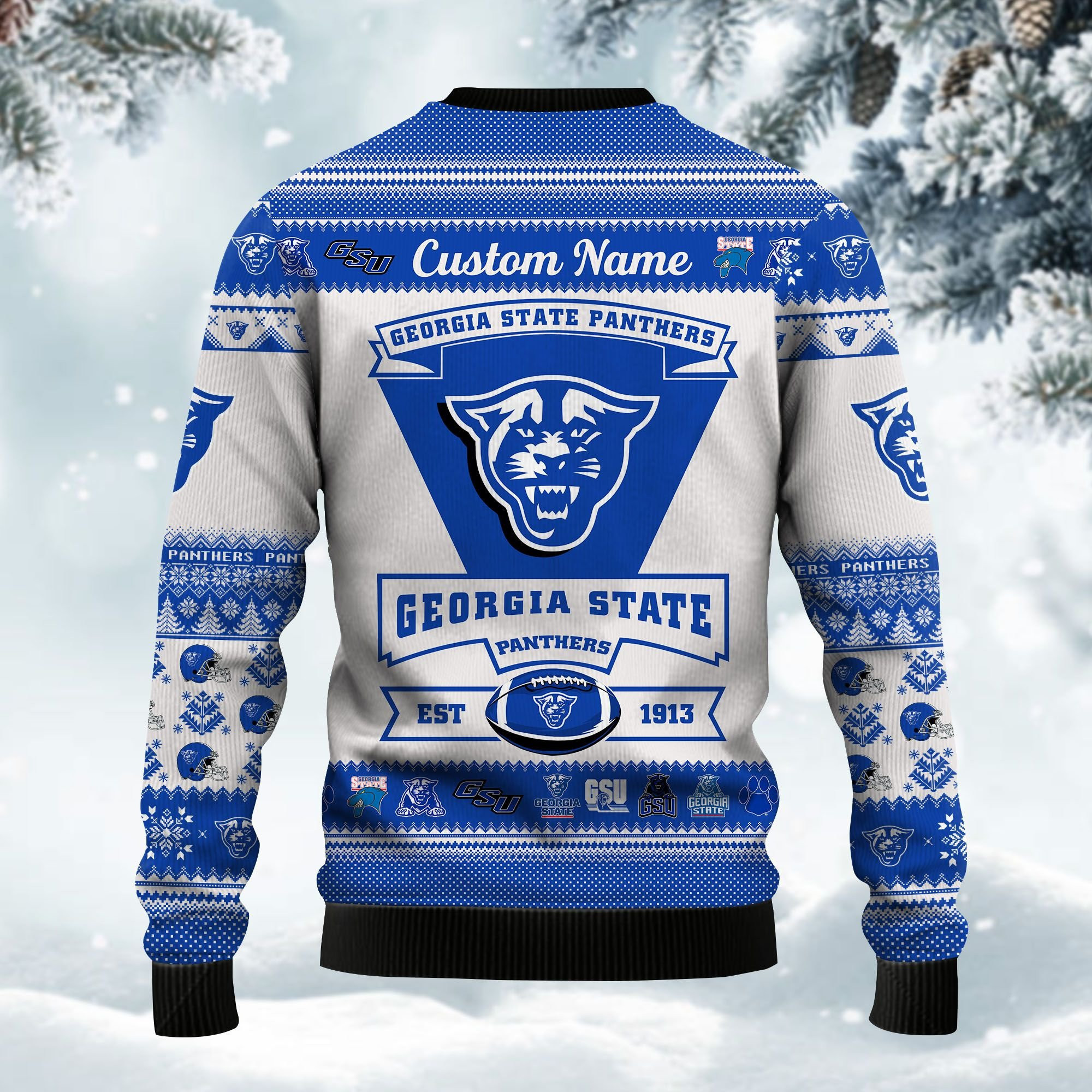 Georgia State Panthers Football Team Logo Personalized Ugly Christmas Sweater Adult 3D Funny Matching for family - Image 3