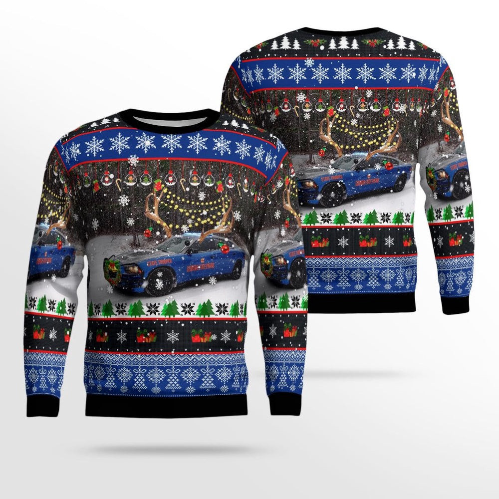 Georgia State Patrol Blue Charger Pursuit Christmas AOP Ugly Sweaters Christmas Unisex Sweaters Gift For Christmas