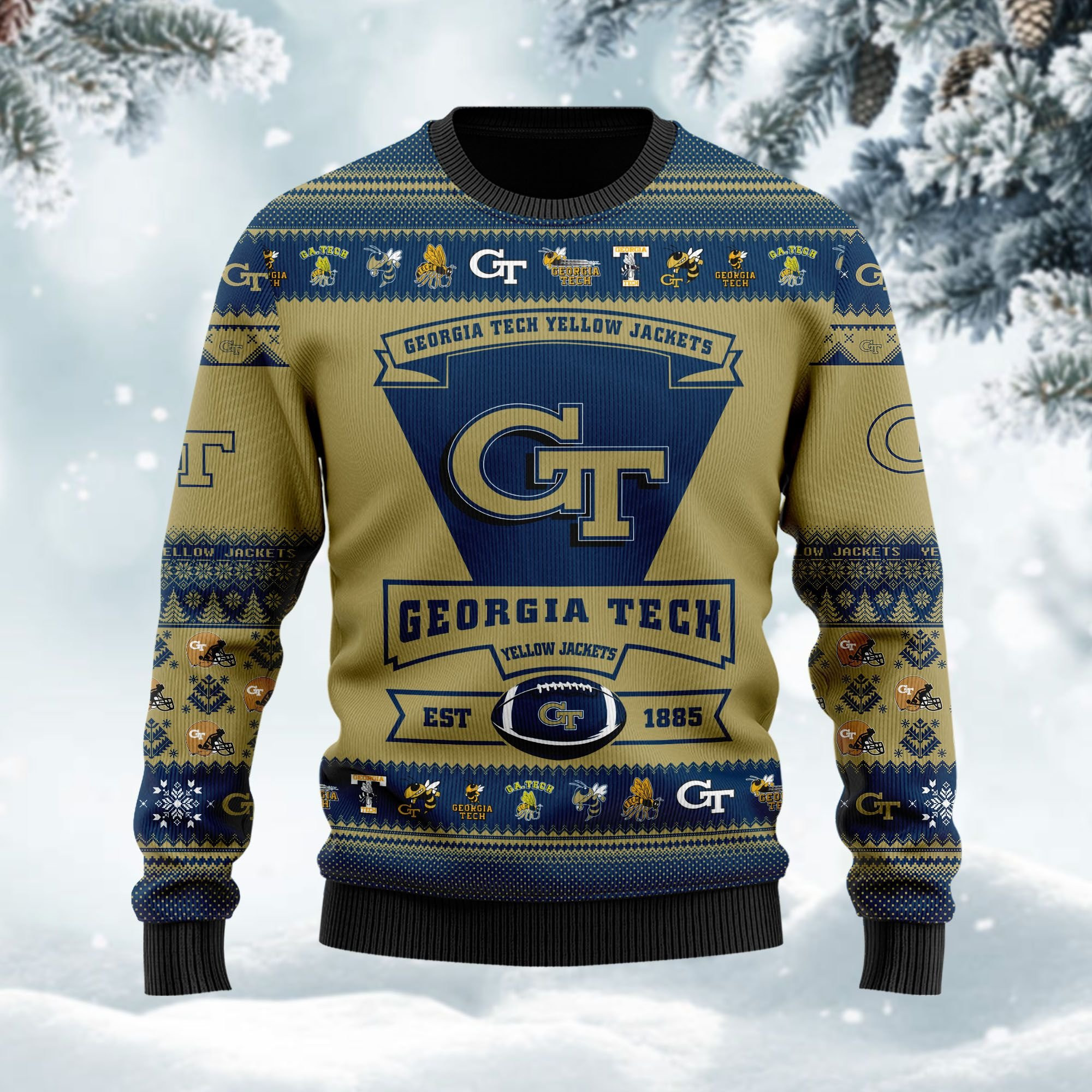 Georgia Tech Yellow Jackets Football Team Logo Personalized Ugly Christmas Sweater Adult 3D Funny Matching for family - Image 2