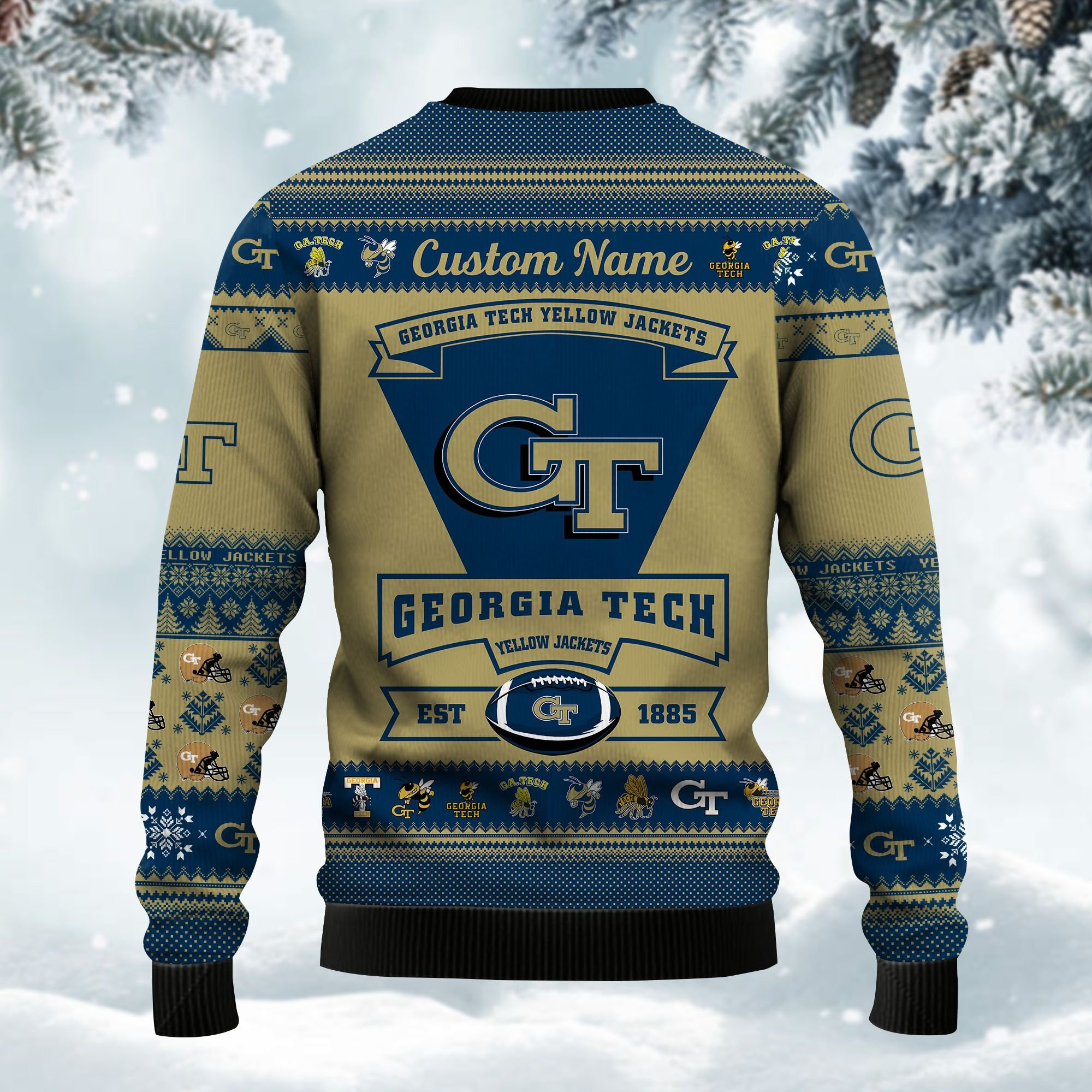 Georgia Tech Yellow Jackets Football Team Logo Personalized Ugly Christmas Sweater Adult 3D Funny Matching for family - Image 3