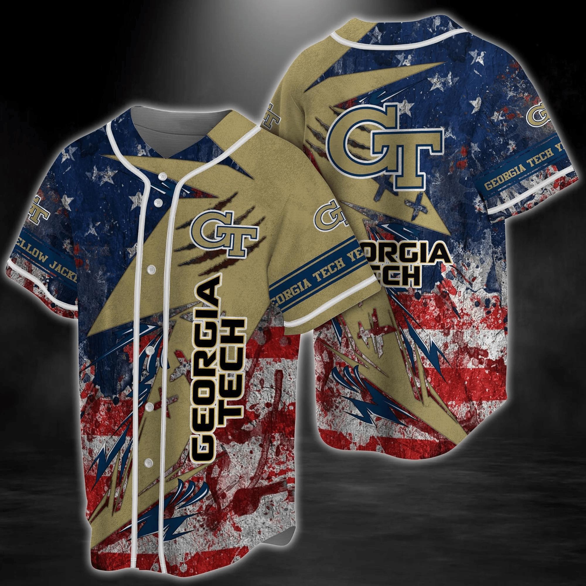 Georgia Tech Yellow Jackets Ncaa Baseball Jersey Shirt Us Flag
