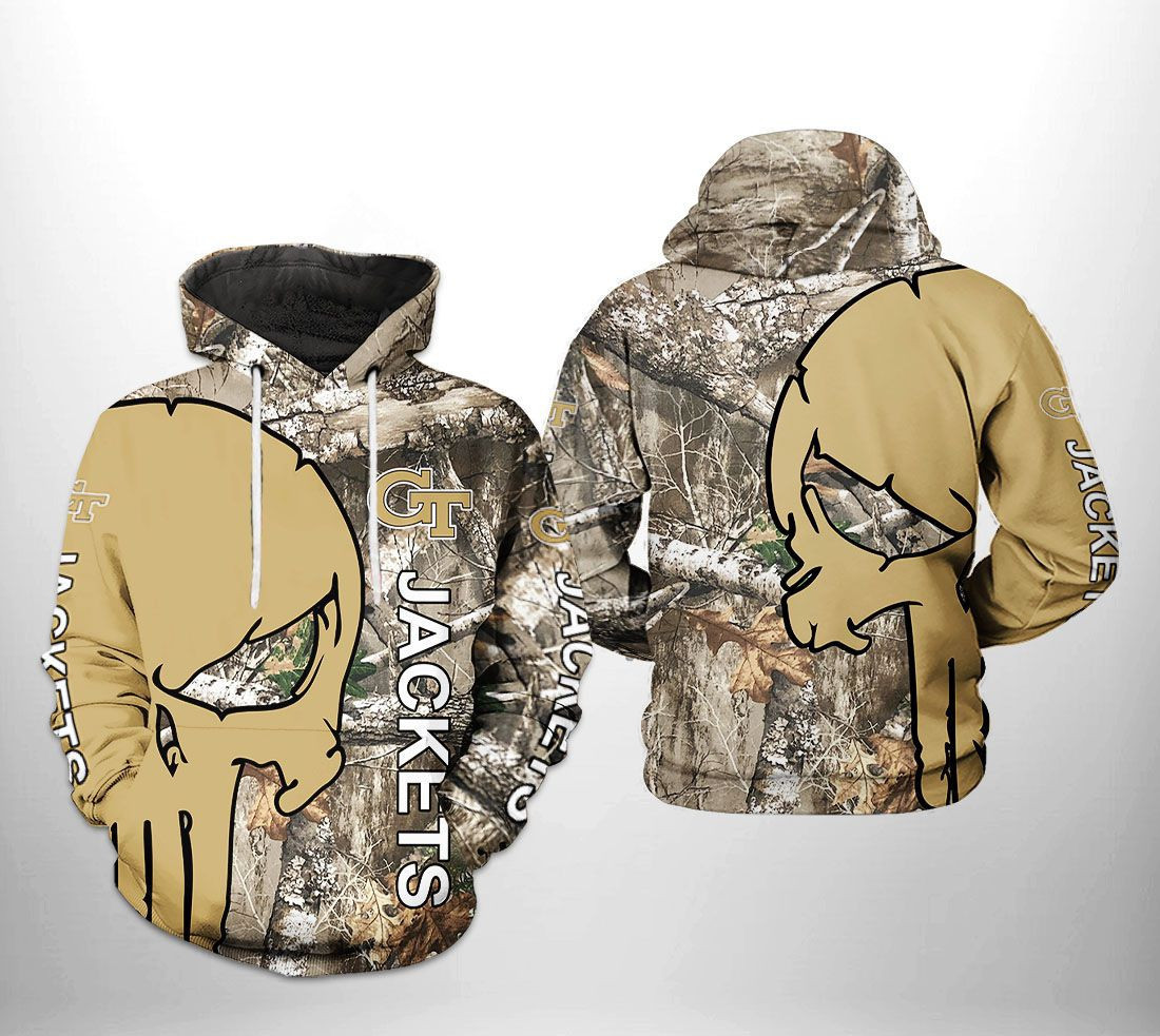 Georgia Tech Yellow Jackets NCAA Camo Veteran Hunting 3D All Over Print Hoodie, Zip Hoodie