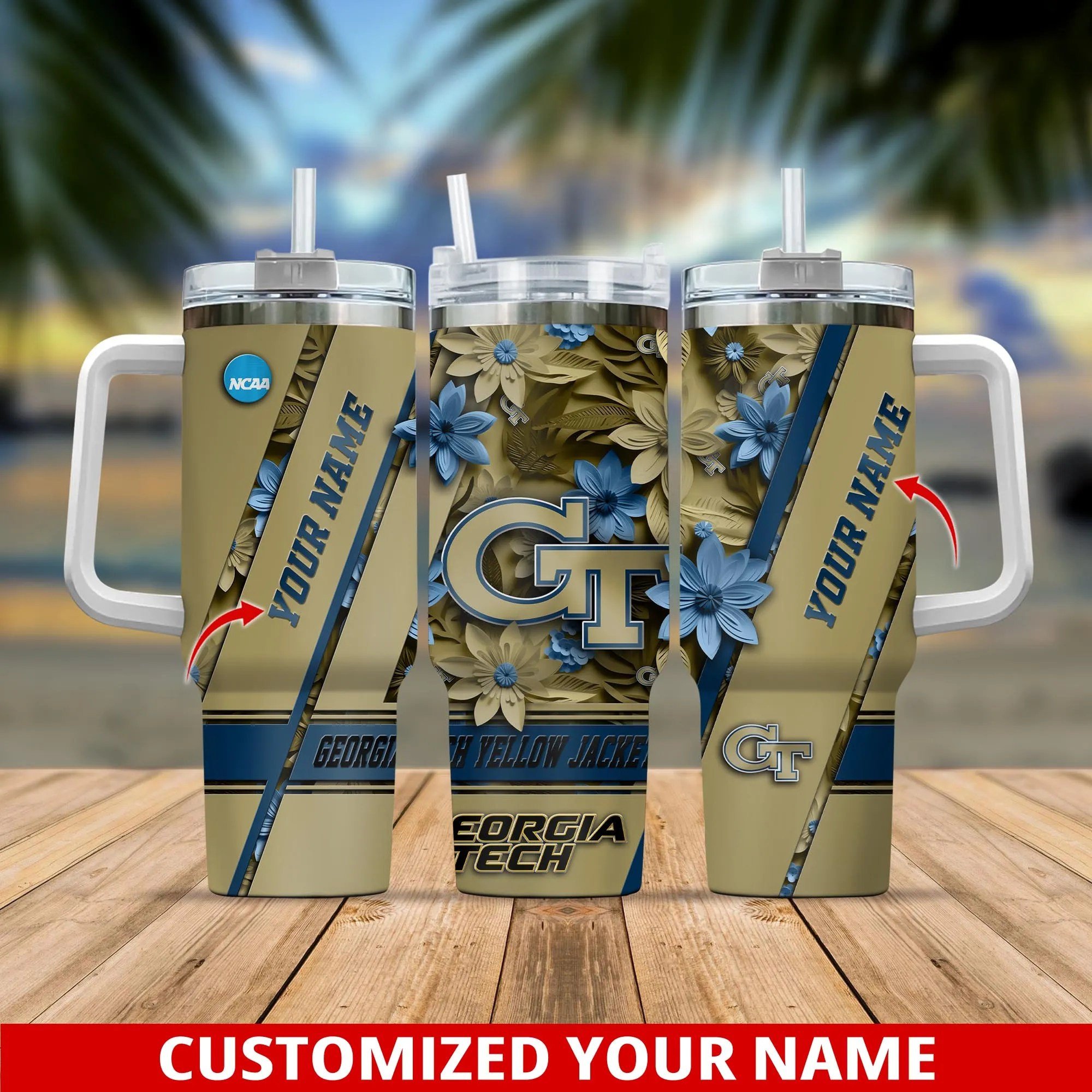 Georgia Tech Yellow Jackets NCAA Custom Stanley Cup 40 oz 30 oz Tumbler With HandleTVC230106